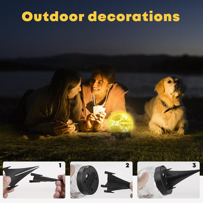 LQWELL® Solar Ground Light for Garden, Solar Garden Light for Outdoor, Ball Crackle Glass Solar Lamp, Warm White 3000K, IP65 Waterproof for Lawn, Balcony, Pathway, Yard Decor