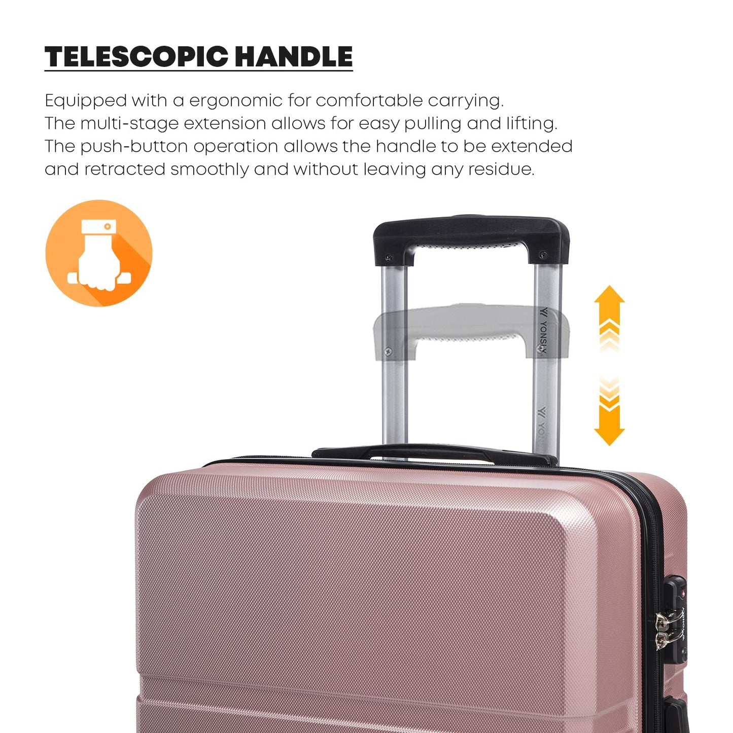 YONSLY® Suitcase TSA Lock, YKK Zipper Hardshell Suitcase Trolley Cabin Suitcase Rolling Suitcase Hand Luggage 4 Wheels