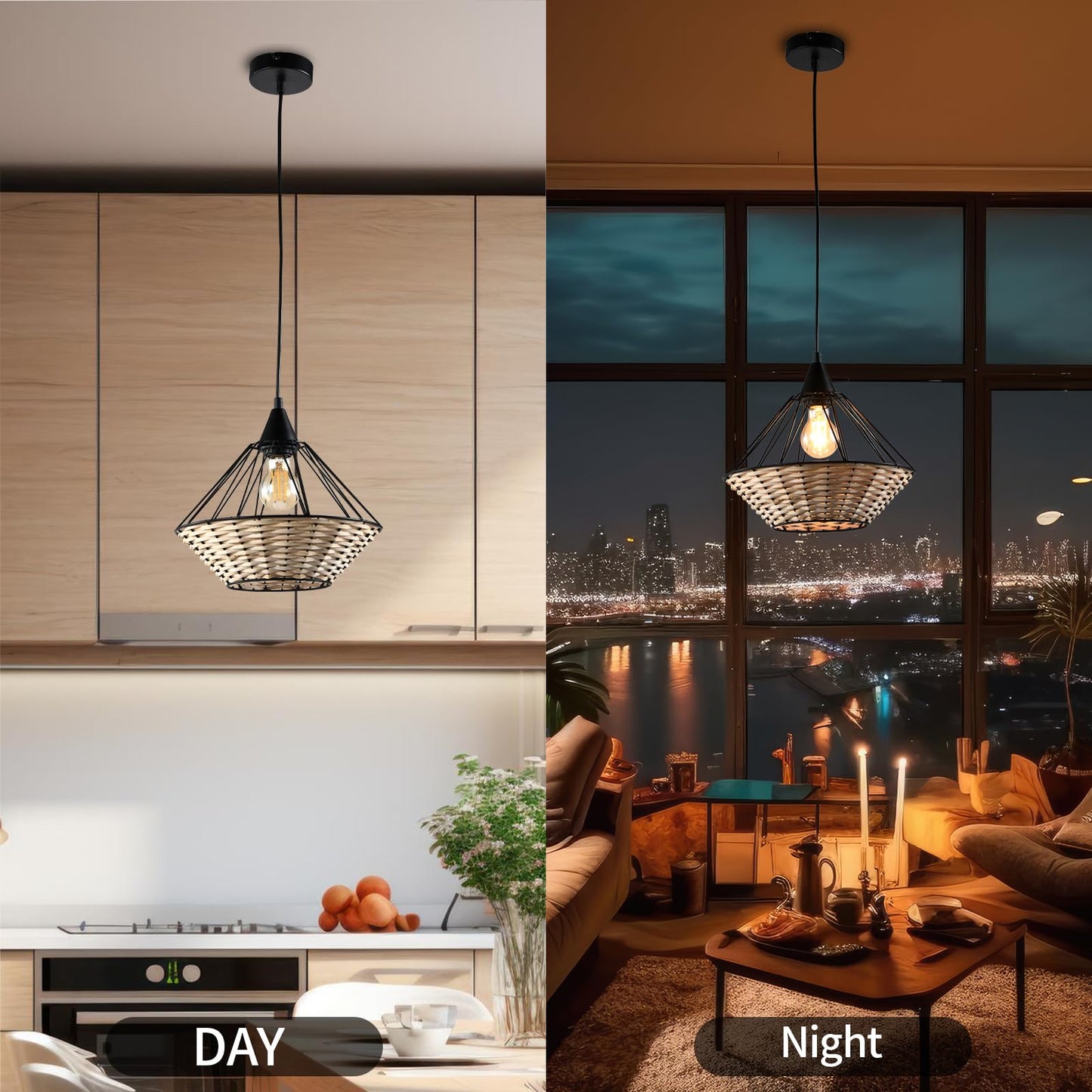LQWELL® E27 Hanging Lamp Black, Retro Chandelier Pendant Light, Modern Height Adjustable Vertigo Lamp for Bedroom Living Room Dining Room Cafes Restaurant Bar Counter
