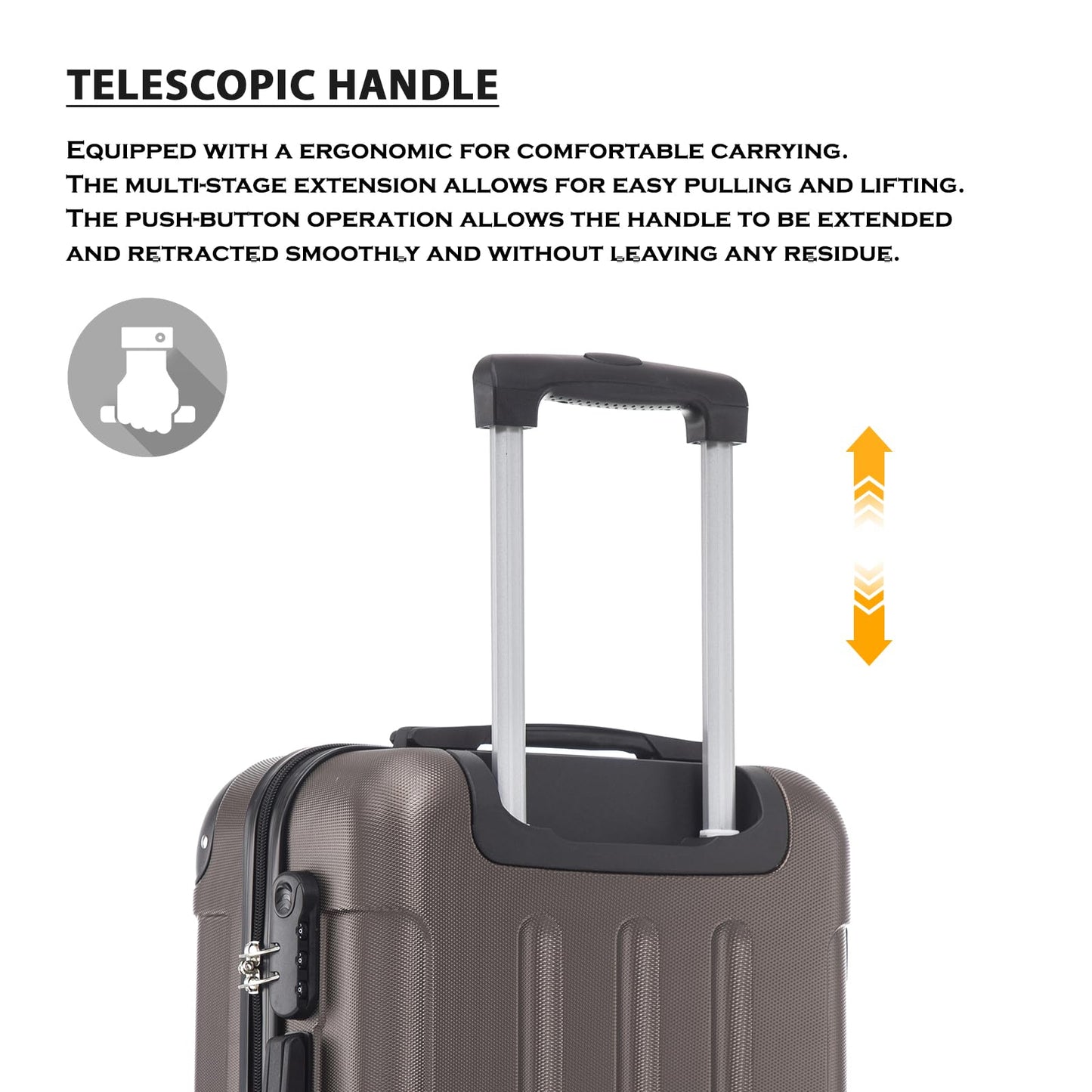 YONSLY® Suitcase Set, Trolley Travel Suitcase, Spinner Carry-On, Luggage Set with 360° Wheels, Hardshell Suitcase, Combination Lock, Rubber Handle (4-Piece Set, S,M,L&XL)