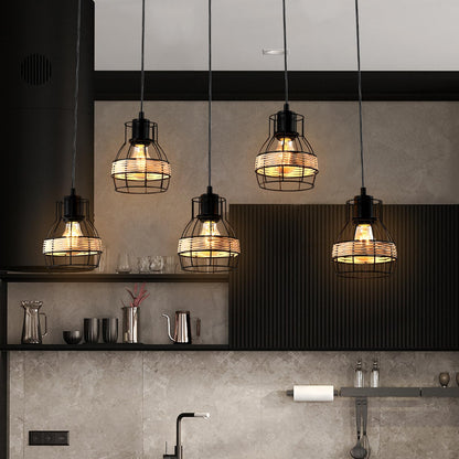 LQWELL® pendant lamp E27 black, retro pendant lamp, modern chandelier, height-adjustable vertigo lamp for living room, bedroom, dining room, cafe, bar counter, restaurant