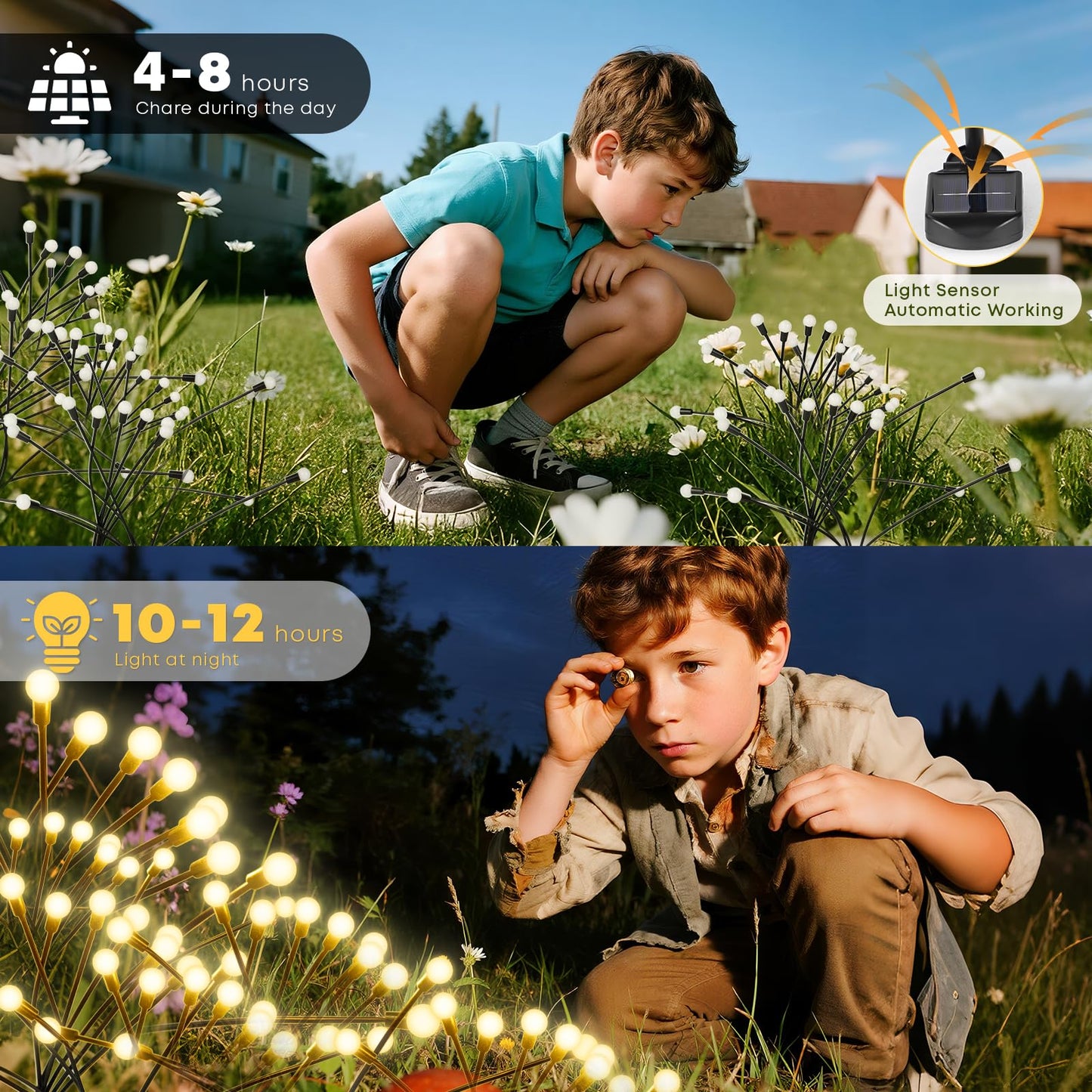 LQWELL® Firefly Solar Lights Outdoor Garden, 2 Pcs 6 LED Firefly Solar Garden Lights, Waterproof Swinging Garden Lights Warm White for Path Lighting Lawn Patio Balcony Walkway Decor