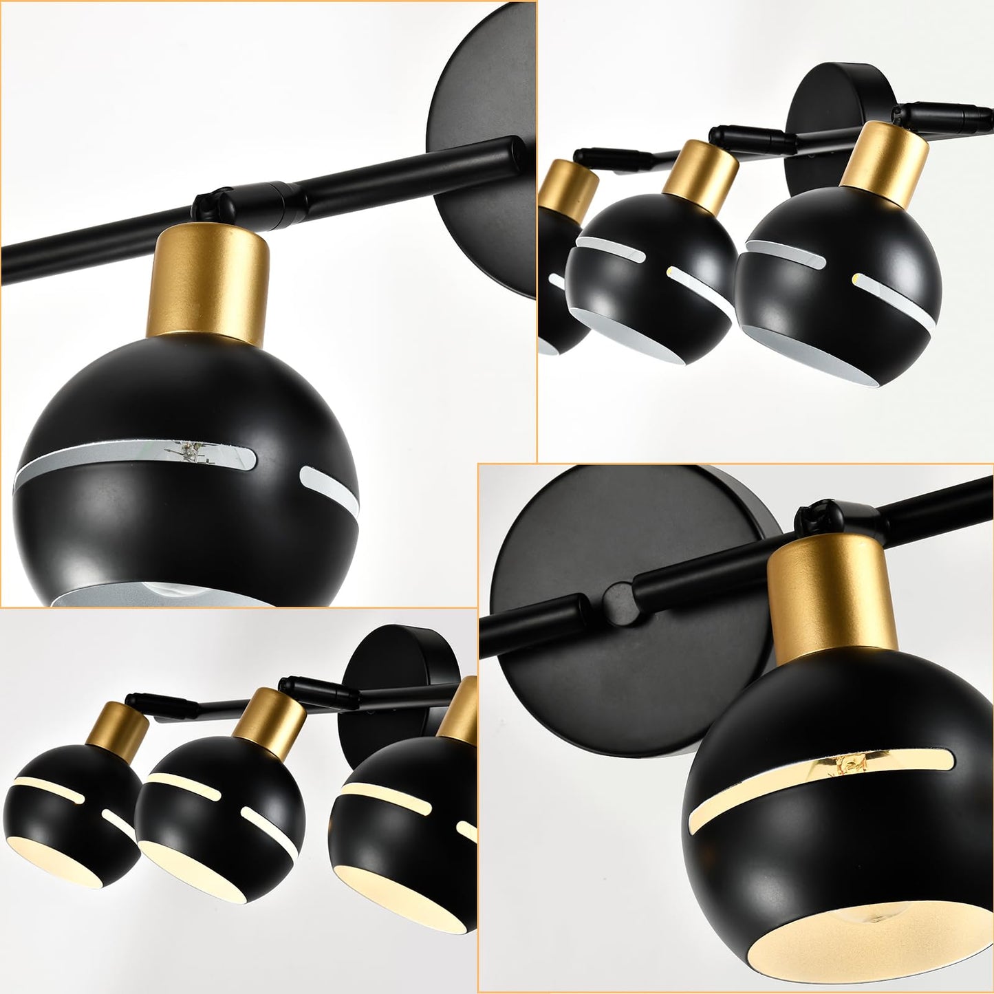 LQWELL® LED Ceiling Light Spotlight, Black Ceiling Spotlights E27 Ceiling Lamp Rotatable Wall Lamp Kitchen Light 2 3 4 Flames for Bedroom Living Room Dining Room Bar Shop Studio
