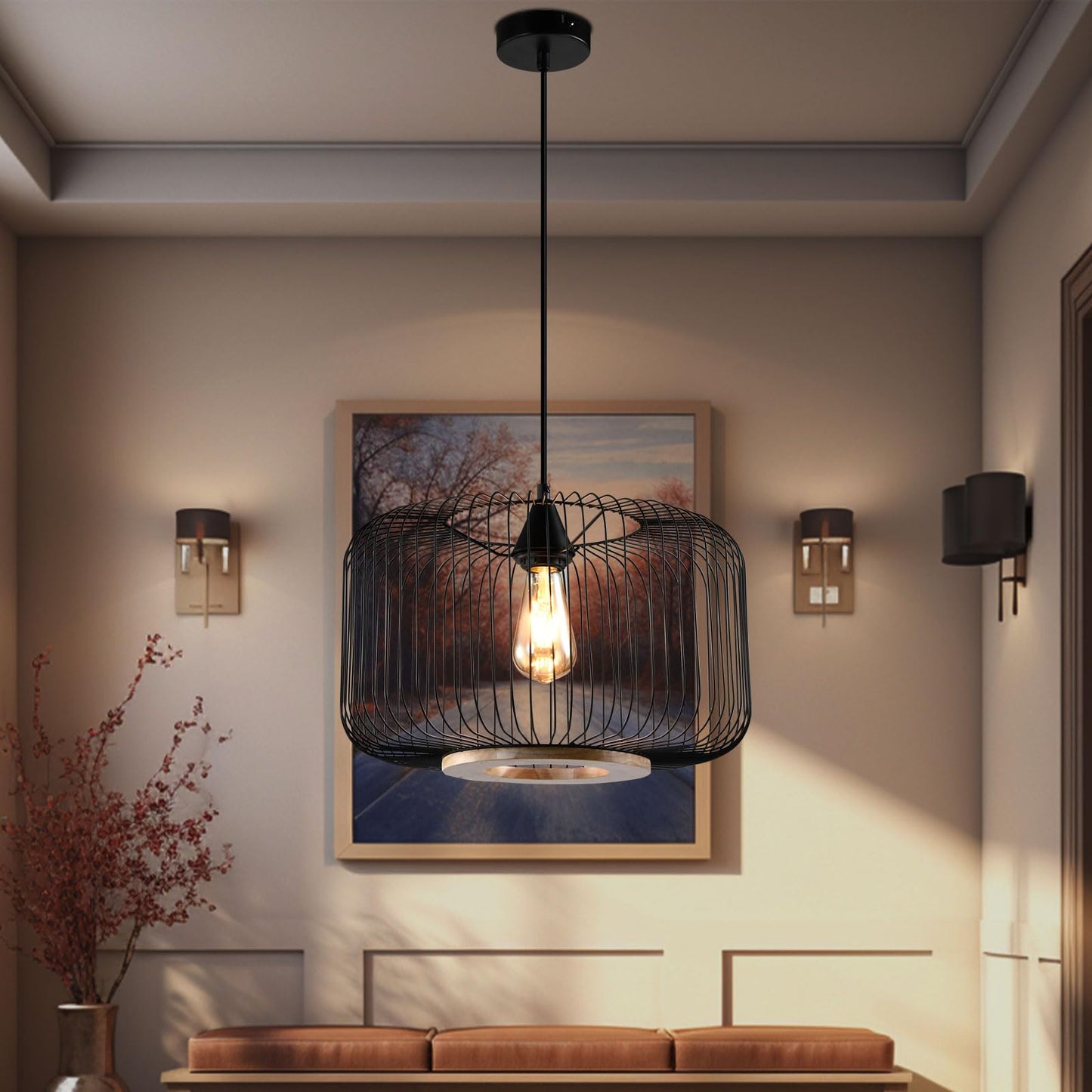 LQWELL® Pendant Lamp Black, Retro Hanging Lamp Pendant Light E27 Vertigo Lamp Height Adjustable Chandelier Max 60W for Dining Room Cafes Studio Bar Counter Bedroom Shopping Mall Decor