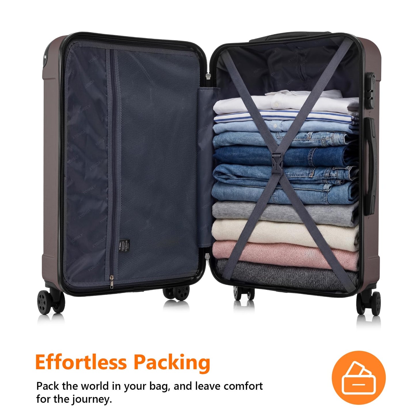 YONSLY® Luggage Set Suitcase, Travel Suitcase, Trolley Case Carry-On, Hardshell Travel Suitcase with 360° Spinner Wheels, Combination Lock, Multi-Stage Telescopic Handle (M-L-XL-Set)