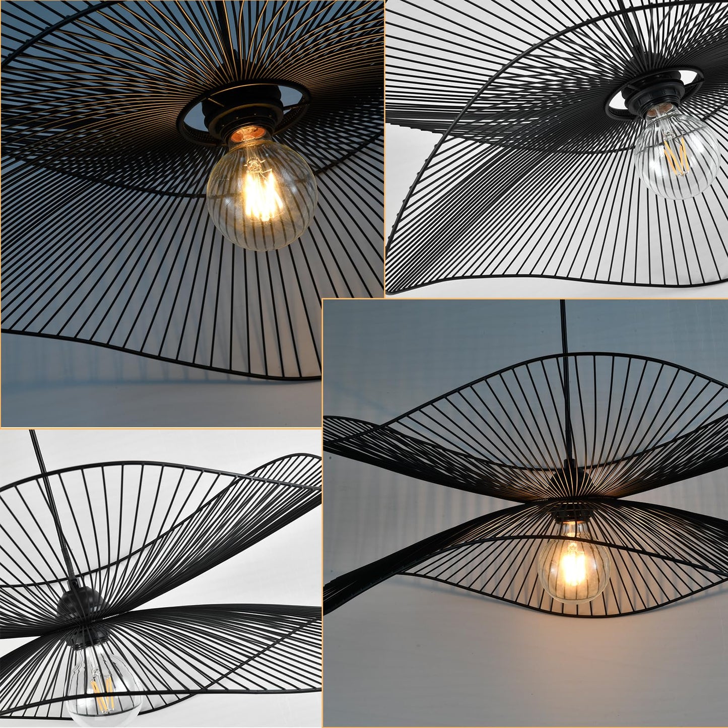 LQWELL® LED Pendant Lamp Black Hat Line, Retro Hanging Lamp E27 Vertigo Lamp Height Adjustable Chandelier for Living Room Bedroom Dining Room Cafes Studio Bar Counter Decor