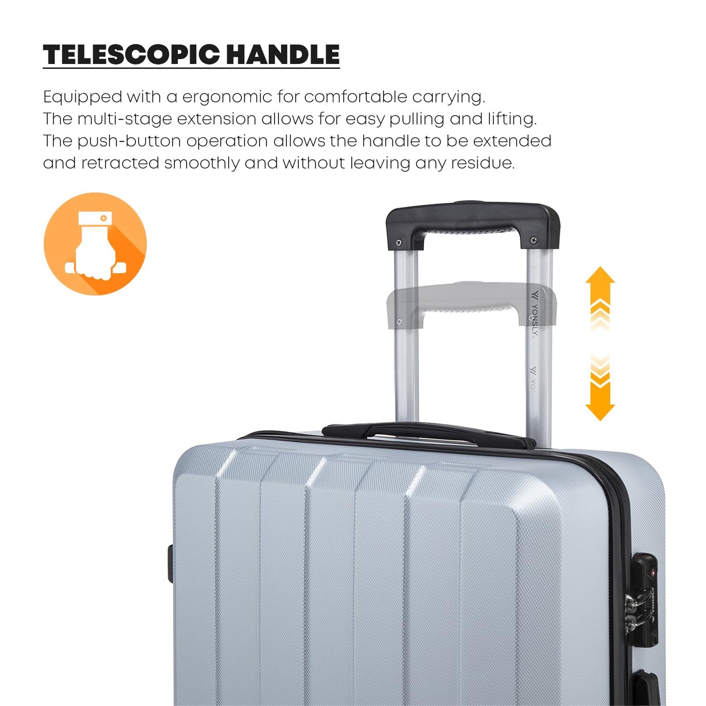 YONSLY® Premium Travel Suitcase TSA Lock, YKK Zipper Hardshell Suitcase Trolley Carry-on Spinner Suitcase Hand Luggage 4 Wheels