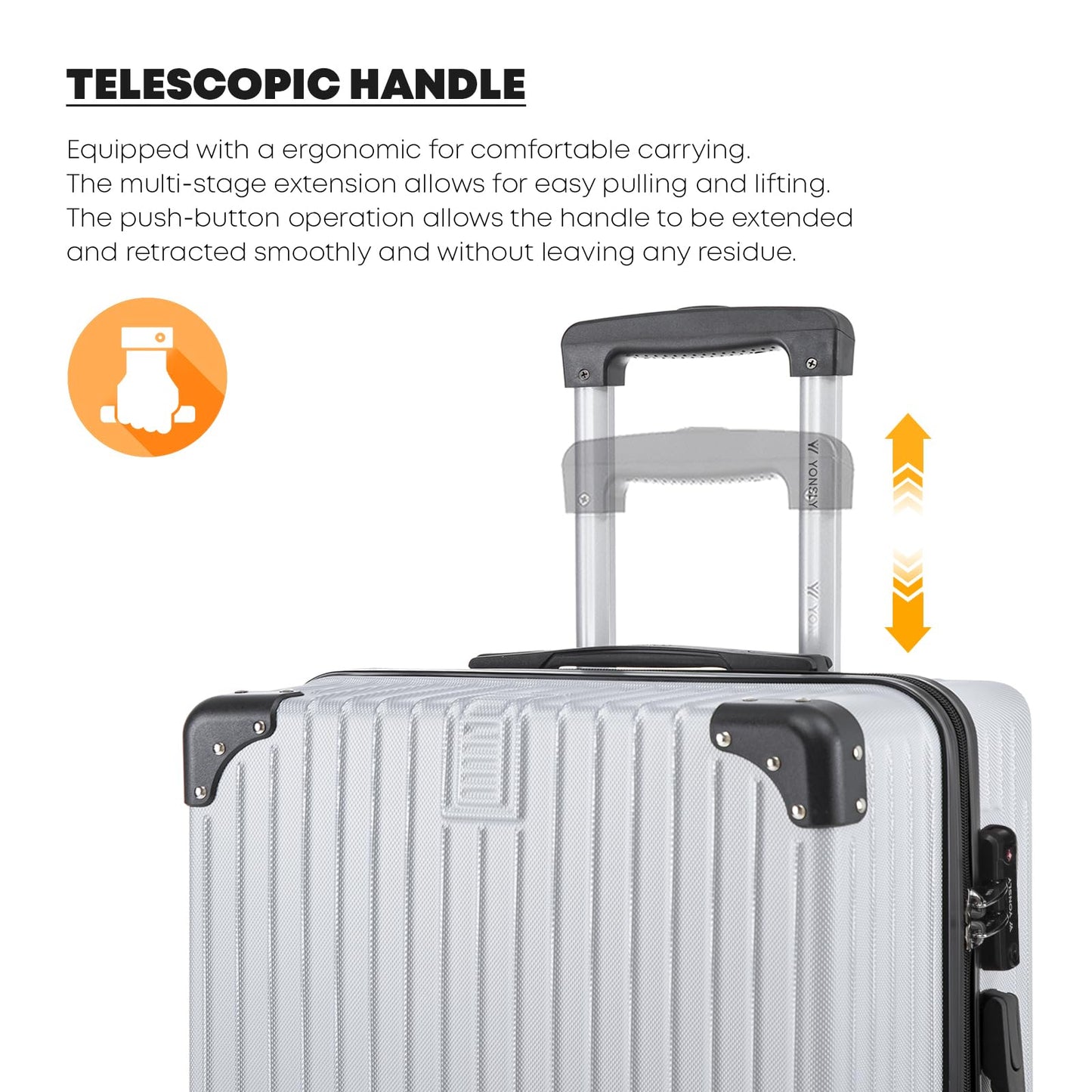 YONSLY® Premium Travel Suitcase TSA Lock, YKK Zipper Hardshell Suitcase Trolley Carry-On Luggage Spinner Suitcase 4 Wheels