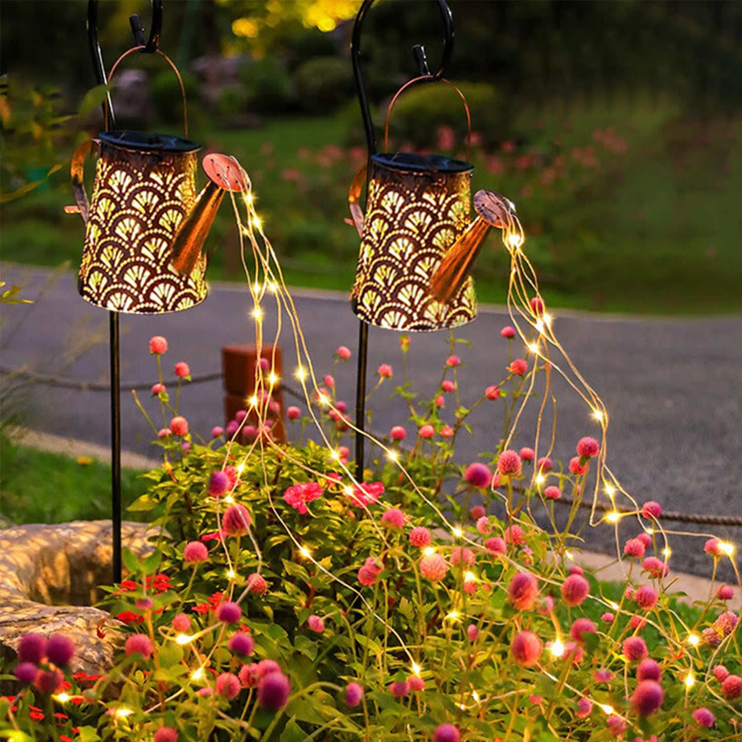LQWELL® 2 Stück Solar Gießkanne mit Wasserfall Lichterkette Lampe für Garten Außen, Jahrgang Solar Lanterne Garten Lampe für Hof, Path Rasen, Wege, Terrasse, Yard Deko