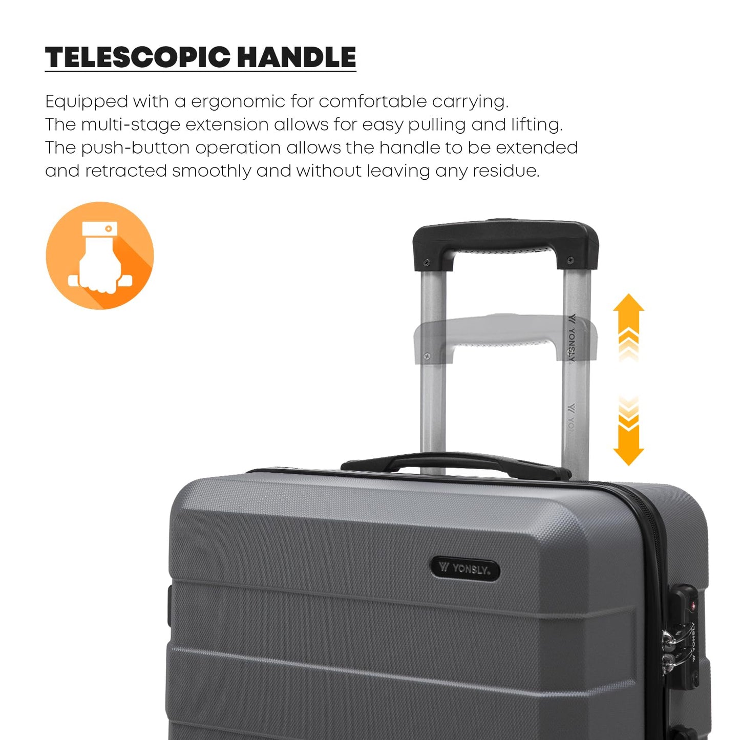YONSLY® Premium Luggage TSA Lock, YKK Zipper Hardshell Suitcase Trolley Carry-on Spinner Luggage with 4 Wheels (M-L-XL Set)