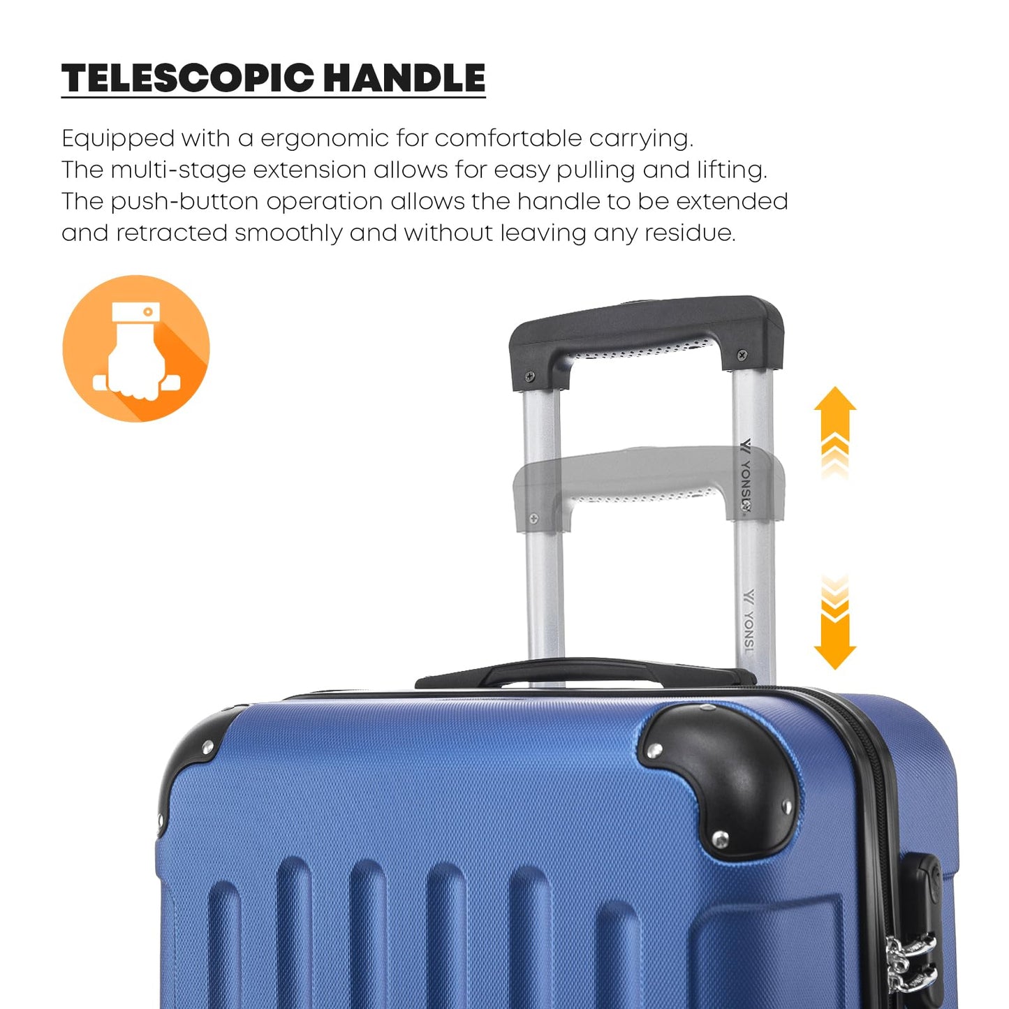 YONSLY® Suitcase, Trolley Travel Suitcase, Rolling Suitcase Carry-On with 4 360° Wheels, Hardshell Travel Suitcase, Combination Lock, Soft Rubber Handle