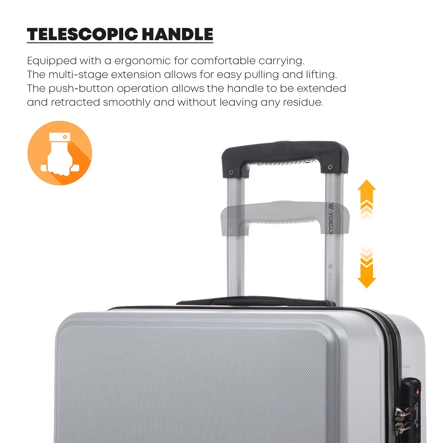YONSLY® Premium Luggage TSA Lock, YKK Zipper Hardside Suitcase Trolley Cabin Suitcase Rolling Suitcase Carry-on 4 Wheels (M-L-XL Set)