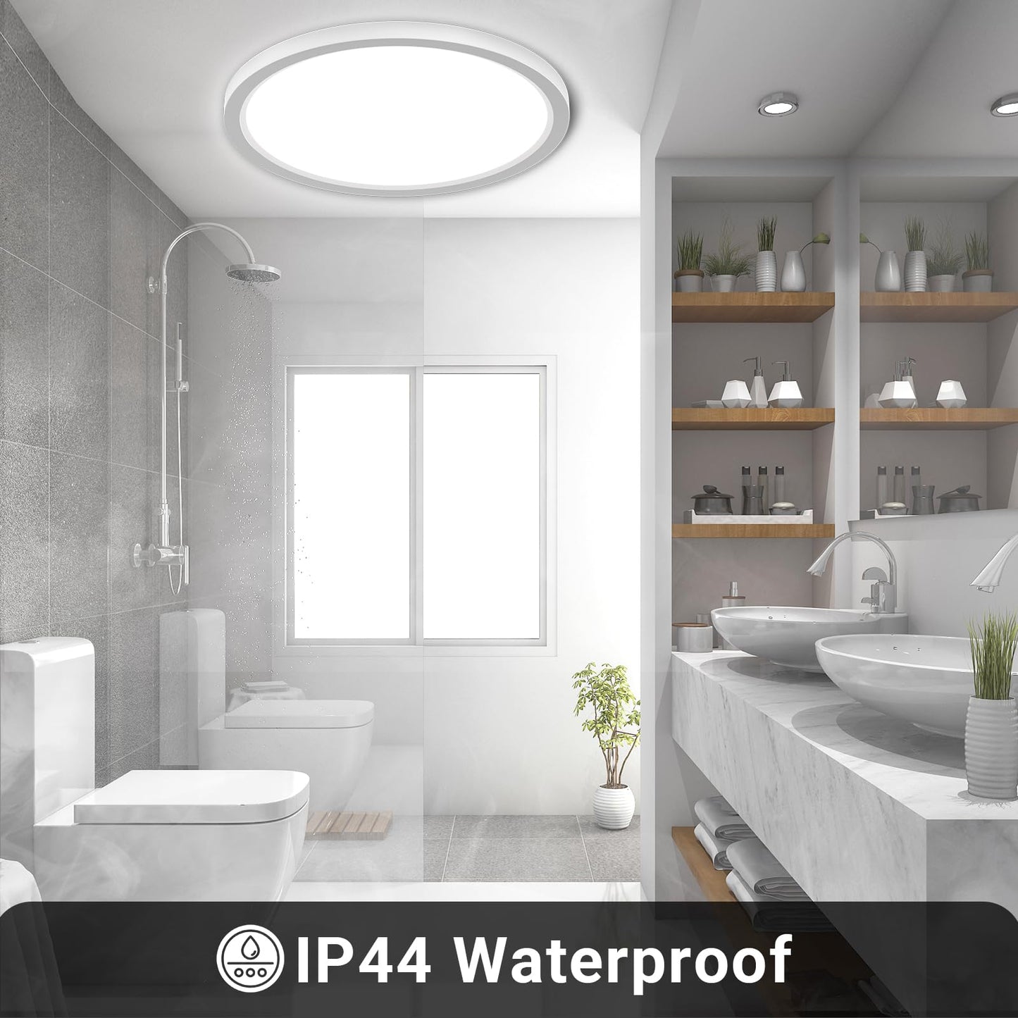 LQWELL® Ceiling Light LED Ceiling Lamp, IP44 Waterproof Bathroom Lamp Round Flat 23W 6000K 2400LM Modern Simple Lamp Thin for Living Room Bathroom Bedroom Kitchen Balcony Basement Office, 300 * 25mm