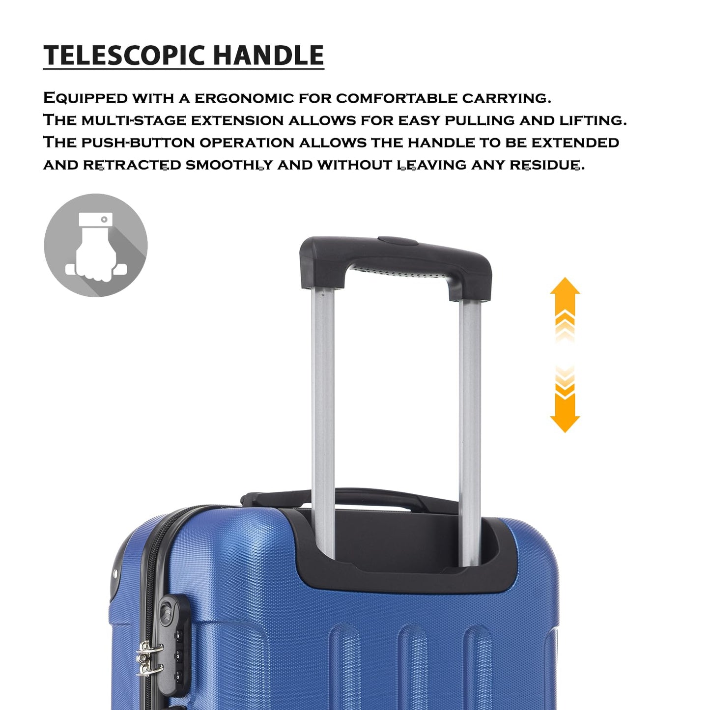 YONSLY® Trolley Suitcase, Travel Suitcase, Carry-On Suitcase, Hardshell Suitcase with 4 360° Wheels, Combination Lock, Soft Rubber Handle for Travel, Camping