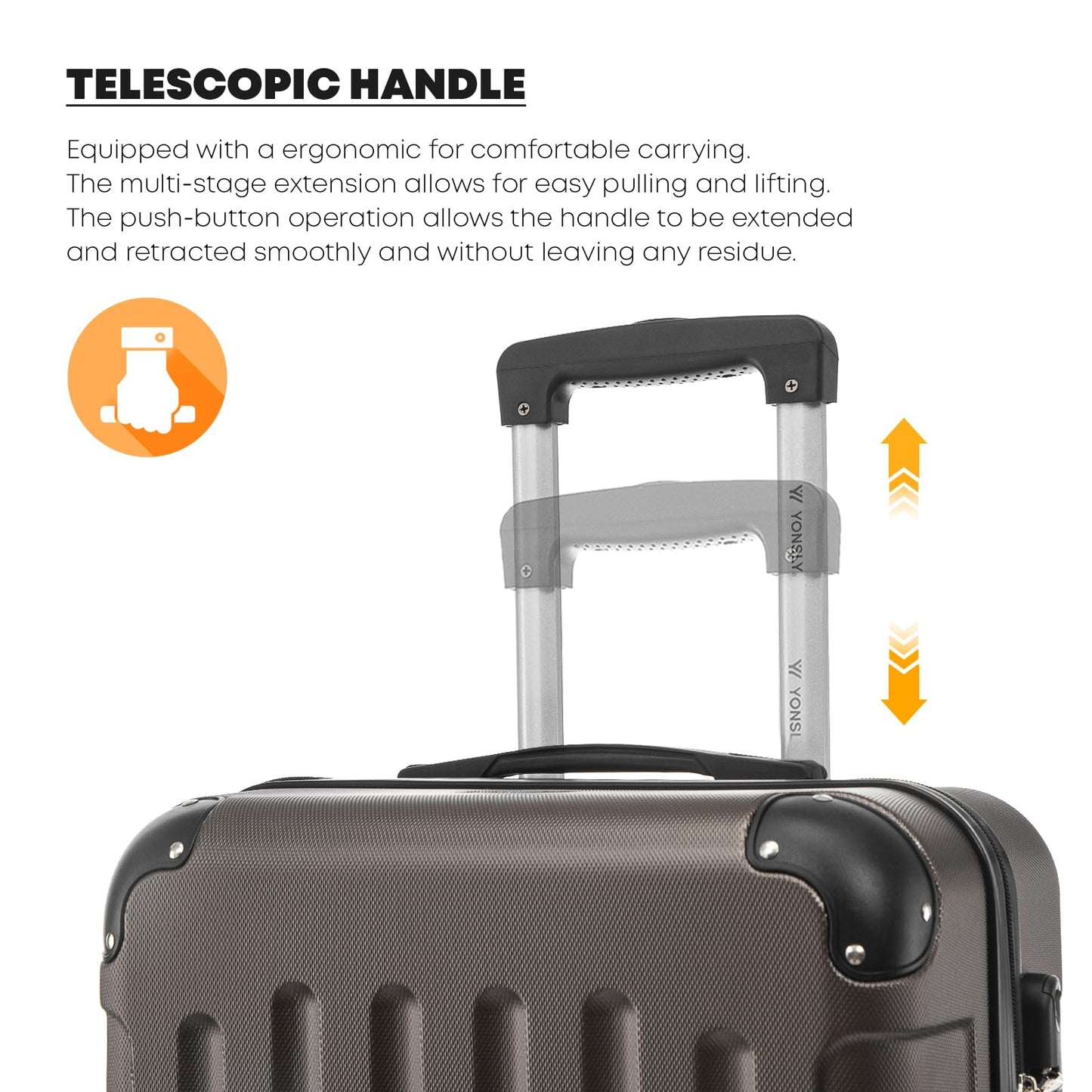 YONSLY® Suitcase Set, Trolley Travel Suitcase, Spinner Carry-on, Luggage Set with 4 360° Wheels, Hardshell Travel Suitcase, Combination Lock, Soft Rubber Handle (3 Piece Set, M,L&XL)