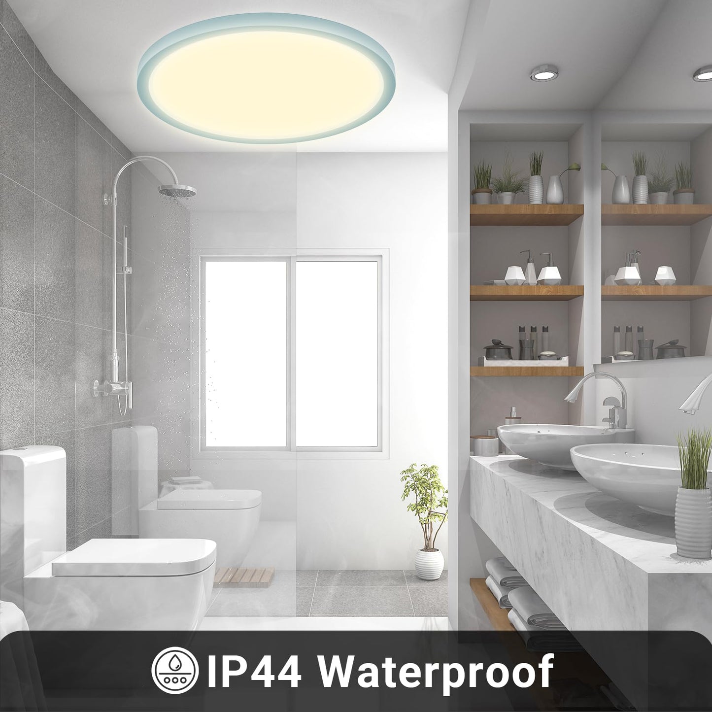 LQWELL® Ceiling Light LED Ceiling Lamp, IP44 Waterproof Bathroom Lamp Round Flat 23W 3000K 2400LM Modern Simple Lamp Thin for Living Room Bathroom Bedroom Kitchen Balcony Basement Office, 300 * 25mm