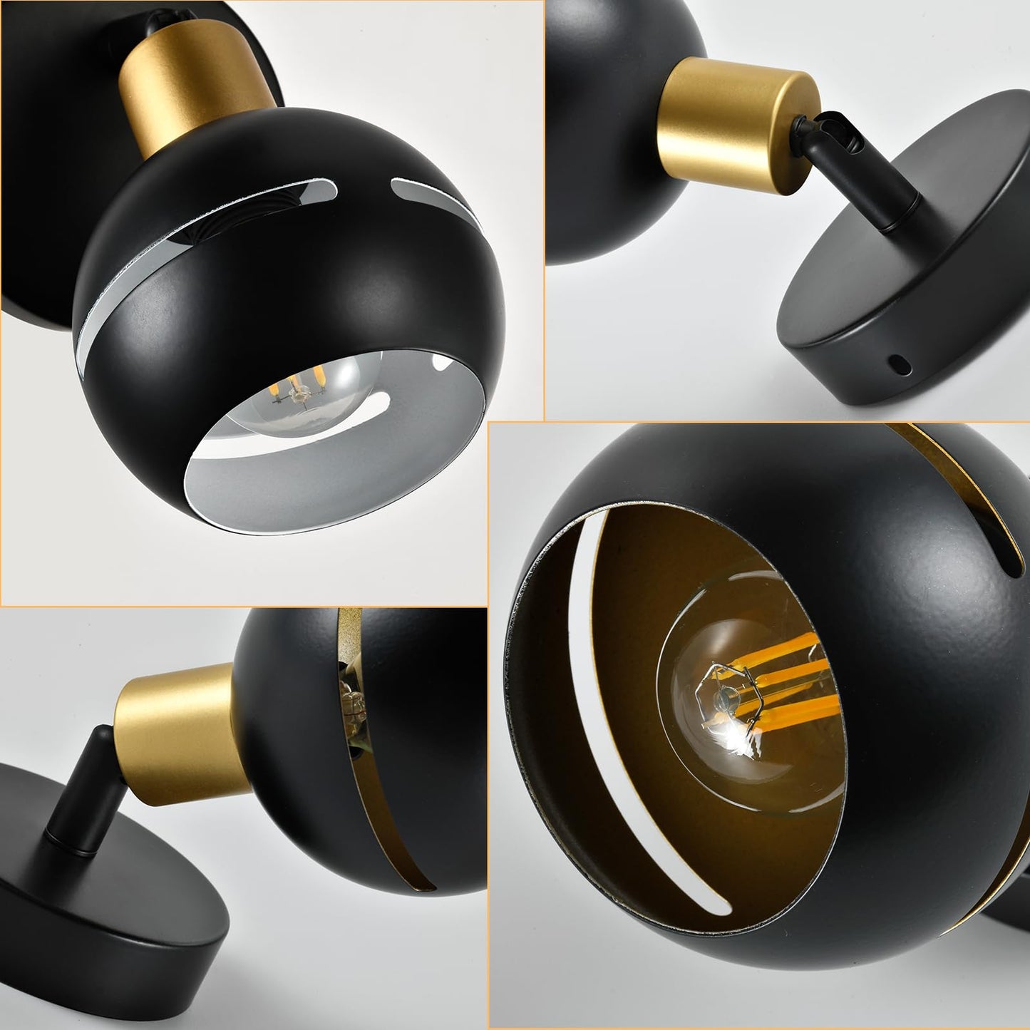 LQWELL® Wall Light Matte Black Metal, LED Indoor Wall Lamp Wall Spot in Retro Industrial Style, for Bedroom Living Room Studio Bar Counter Hotel Stairway Hallway Cellar