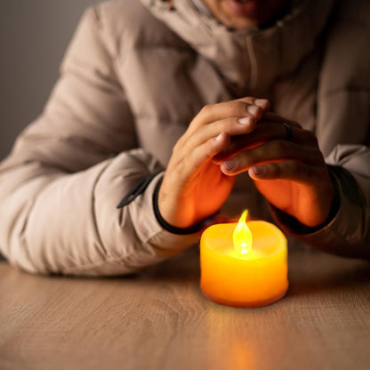 LQWELL® 12 Pcs Tealights, LED Candles Realistic Flickering Flame, Battery Operated Candle Lamp, Warm Yellow, Plastic, 3.2x3.6cm for Wedding, Party, Festival, Home Decoration
