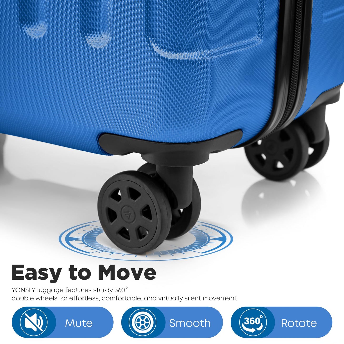 YONSLY® Premium Luggage TSA Lock, YKK Zipper Hardside Suitcase Trolley Cabin Suitcase Rolling Suitcase Hand Luggage 4 Wheels (M-L-XL-Set)
