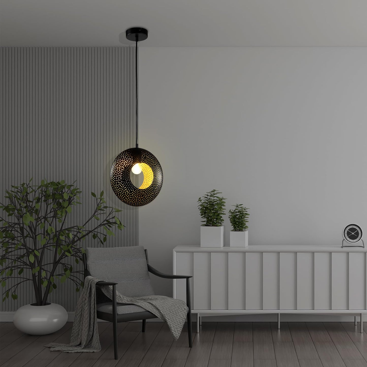 LQWELL® LED Pendant Lamp Black Round, E27 Hanging Lamp Retro Chandelier Pendant Vertigo Lamp Height Adjustable for Dining Room Cafes Studio Bar Counter Bedroom Shopping Mall Decor