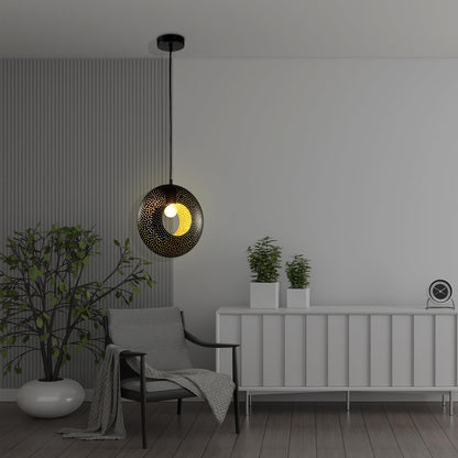 LQWELL® LED Pendant Lamp Black Round, E27 Hanging Lamp Retro Chandelier Pendant Vertigo Lamp Height Adjustable for Dining Room Cafes Studio Bar Counter Bedroom Shopping Mall Decor