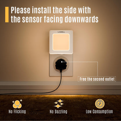 LQWELL® Foldable Outlet Night Light with Dusk Sensor, Night Lamp Adjustable Brightness, Automatic Outlet Light, Warm White Orientation Light for Kids' Room, Hallway, Stairs, White, 4/8 PCS