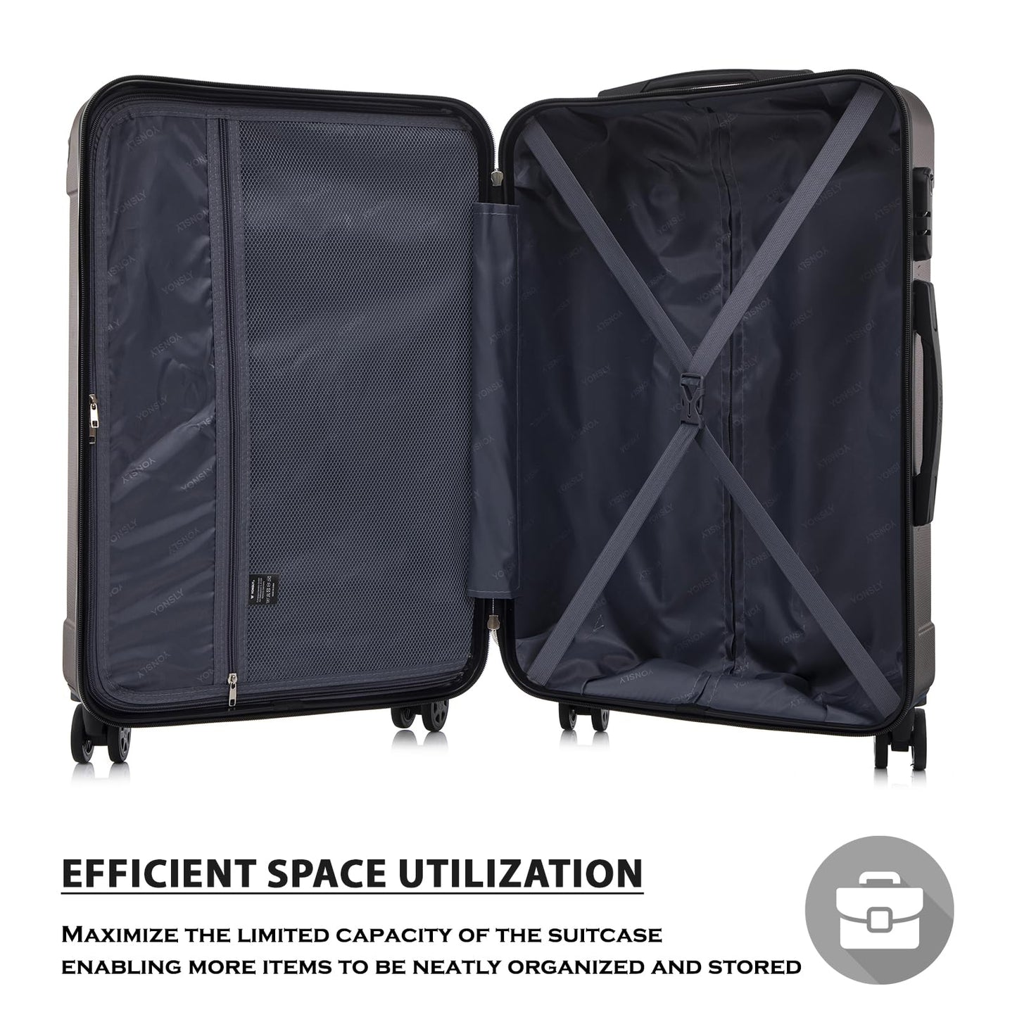 YONSLY® Suitcase Set, Trolley Travel Suitcase, Spinner Carry-On, Luggage Set with 360° Wheels, Hardshell Suitcase, Combination Lock, Rubber Handle (4-Piece Set, S,M,L&XL)