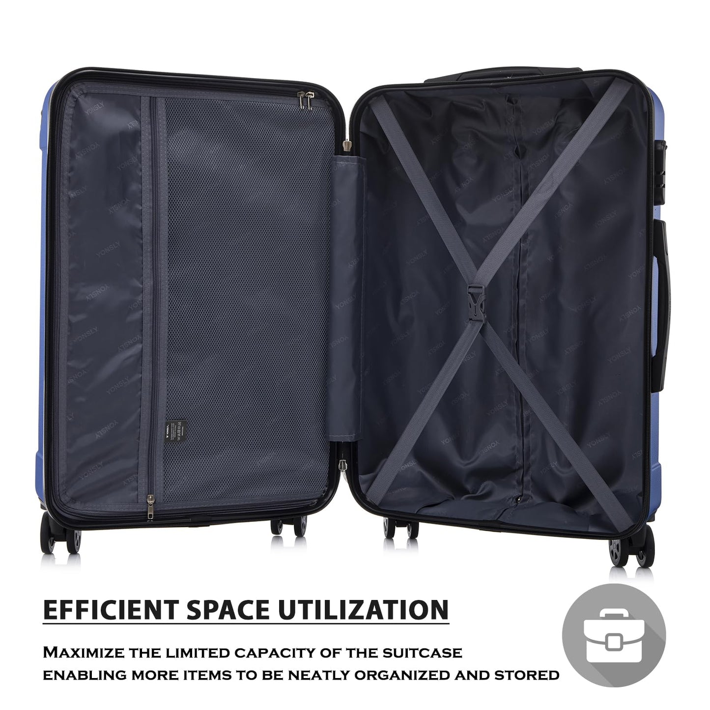 YONSLY® Trolley Suitcase, Travel Suitcase, Carry-On Suitcase, Hardshell Suitcase with 4 360° Wheels, Combination Lock, Soft Rubber Handle for Travel, Camping