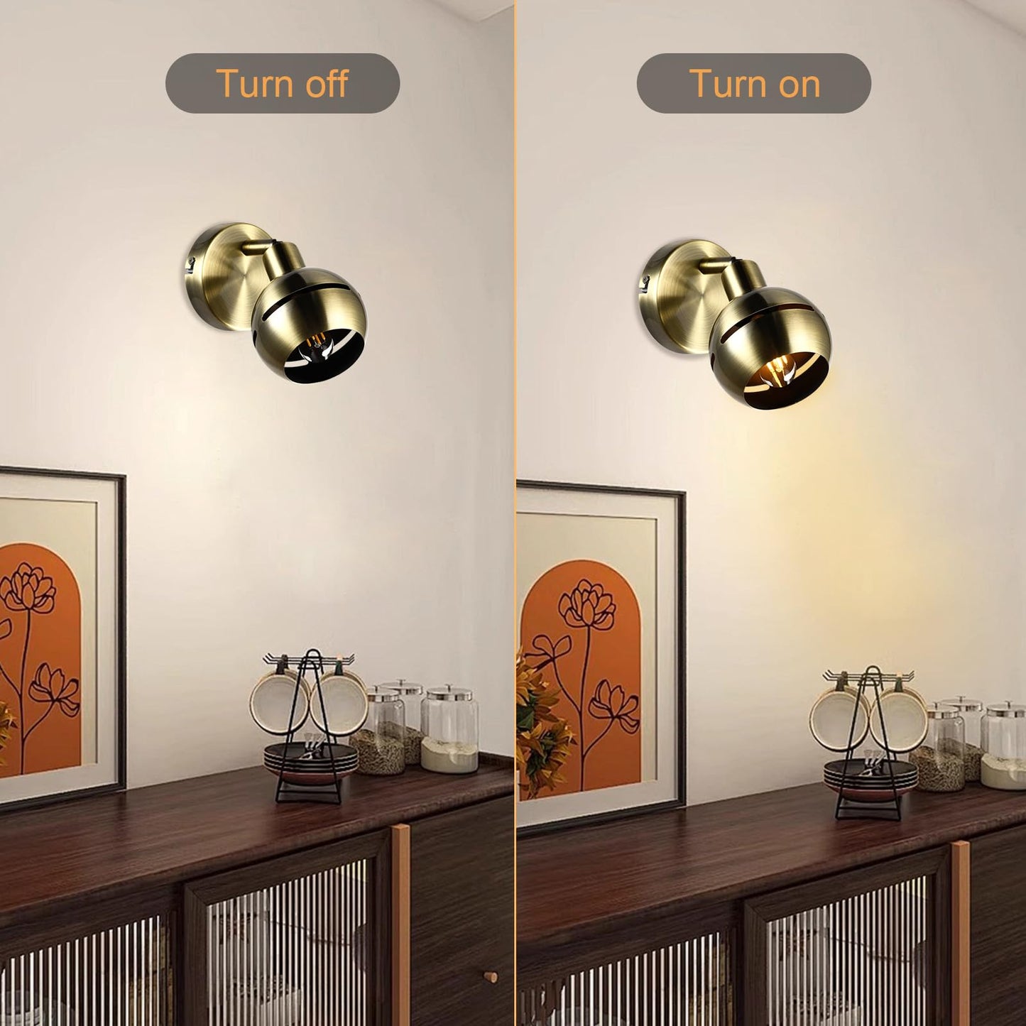 LQWELL® Wall Light Copper Color, LED Wall Lamp Indoor Wall Lighting Wall Spotlight in Retro Industrial Style, for Bedroom Living Room Studio Bar Counter Hotel Staircase Hallway Basement