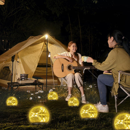 LQWELL® Solar Ground Light for Garden, Solar Garden Light for Outdoor, Ball Crackle Glass Solar Lamp, Warm White 3000K, IP65 Waterproof for Lawn, Balcony, Pathway, Yard Decor