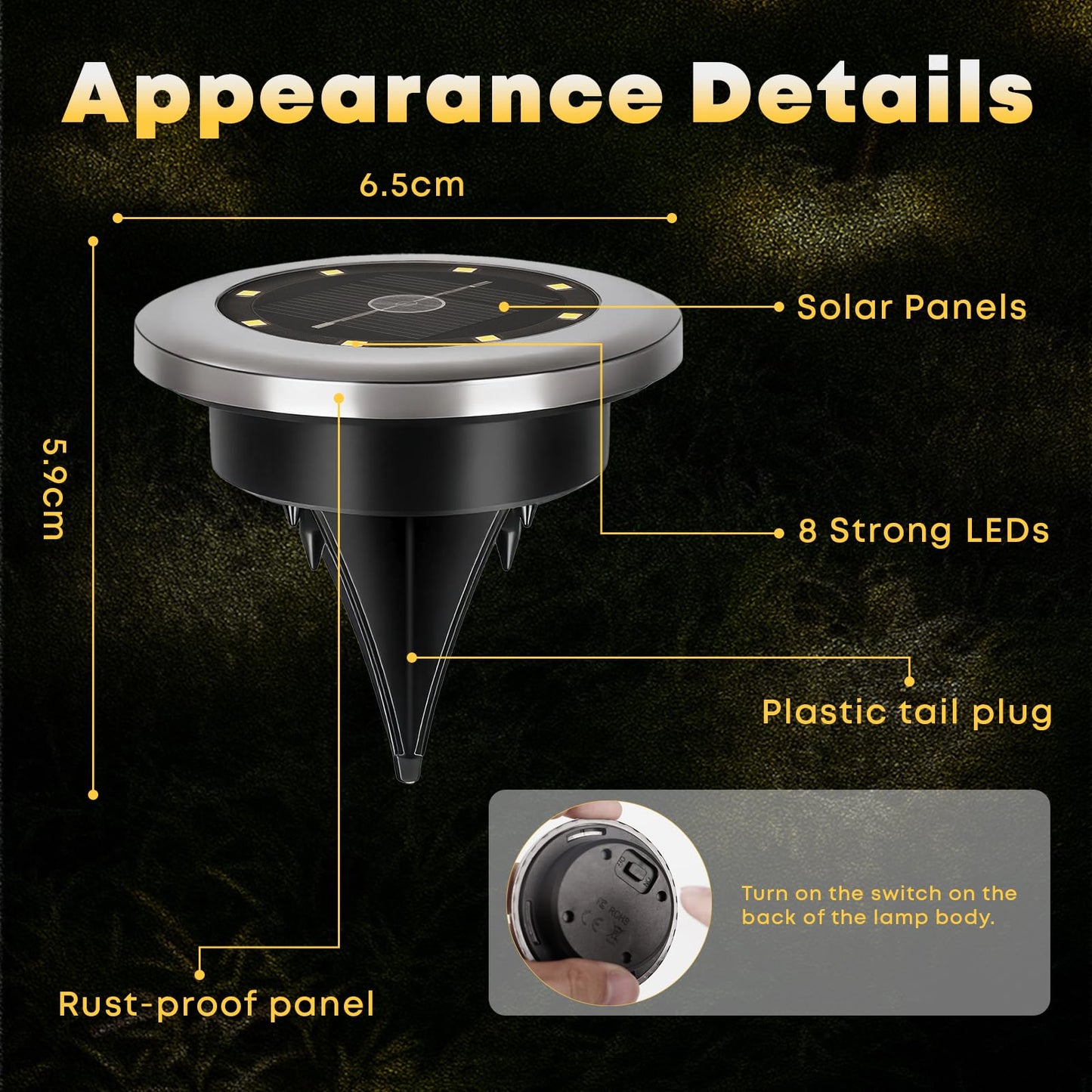 LQWELL® Solar Ground Lights, 8 Pack 8 LED Solar Lights for Outdoor Garden, Solar Garden Pathway Lights, IP65 Waterproof Warm White for Grass Paths Walkways Driveways Gardens