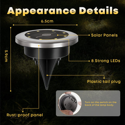 LQWELL® Solar Ground Lights, 8 Pack 8 LED Solar Lights for Outdoor Garden, Solar Garden Pathway Lights, IP65 Waterproof Warm White for Grass Paths Walkways Driveways Gardens