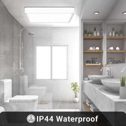 LQWELL® Deckenleuchte LED Deckenlampe, IP44 Wasserfest Badlampe Quadrat Flach 32W 6500K 3400LM Modern Schlicht Lampe Dünn für Wohnzimmer Badezimmer Schlafzimmer Küche Balkon Keller Büro, 400 * 25mm
