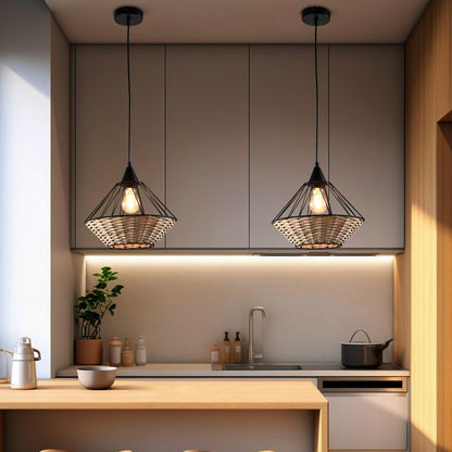 LQWELL® E27 Hanging Lamp Black, Retro Chandelier Pendant Light, Modern Height Adjustable Vertigo Lamp for Bedroom Living Room Dining Room Cafes Restaurant Bar Counter
