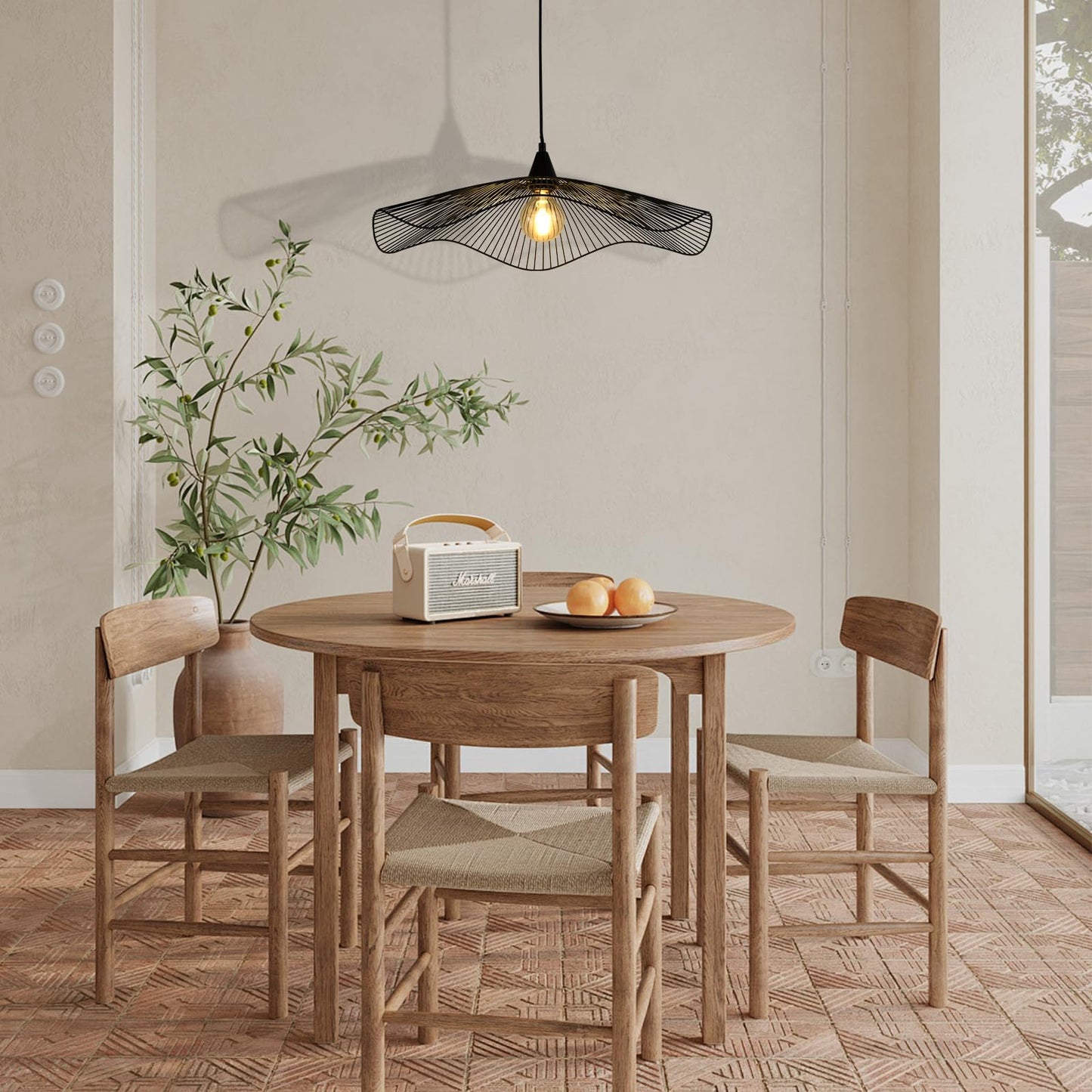 LQWELL® LED Pendant Lamp Black Hat Line, Retro Hanging Lamp E27 Vertigo Lamp Height Adjustable Chandelier for Living Room Bedroom Dining Room Cafes Studio Bar Counter Decor