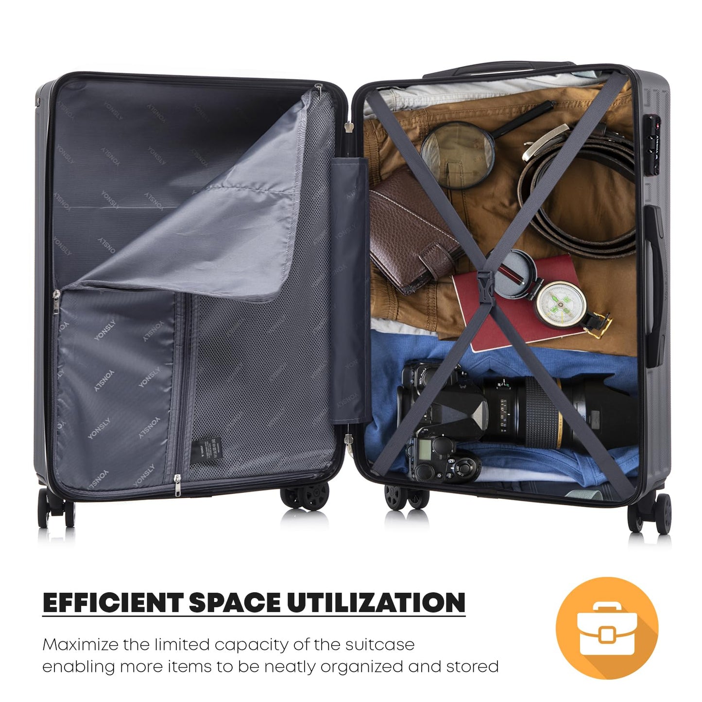 YONSLY® Premium Reisekoffer TSA-Schloss,YKK-Reißverschluss Hartschalen-Koffer Trolley Kabinenkoffer Rollkoffer Suitcase Handgepäck 4 Rollen