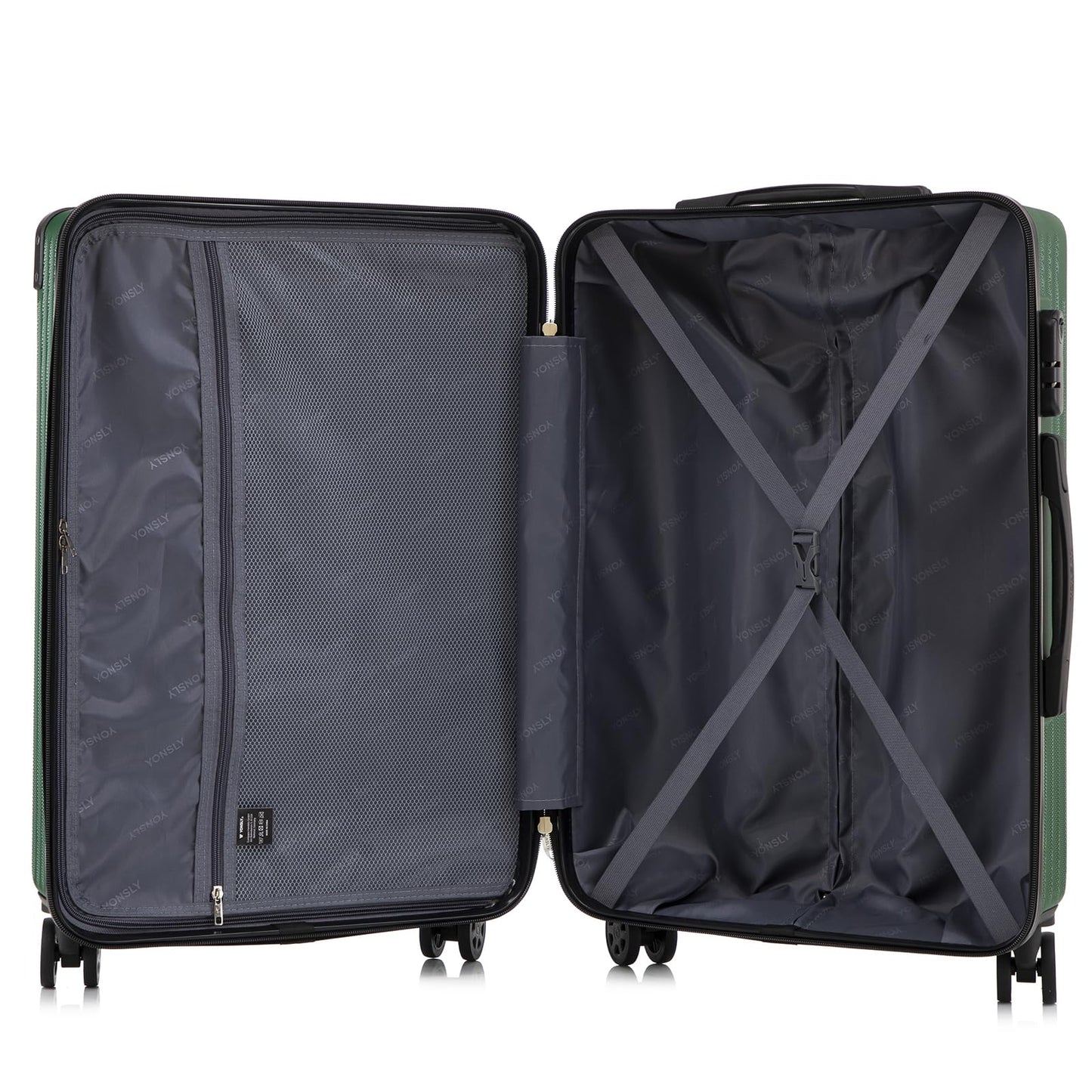 YONSLY® Trolley Travel Suitcase Set, Carry-on Rolling Suitcase, Luggage Set, Hardside Travel Suitcase with 4 360° Spinner Wheels, Combination Lock, Soft Rubber Handle (2 Piece Set, L&XL)