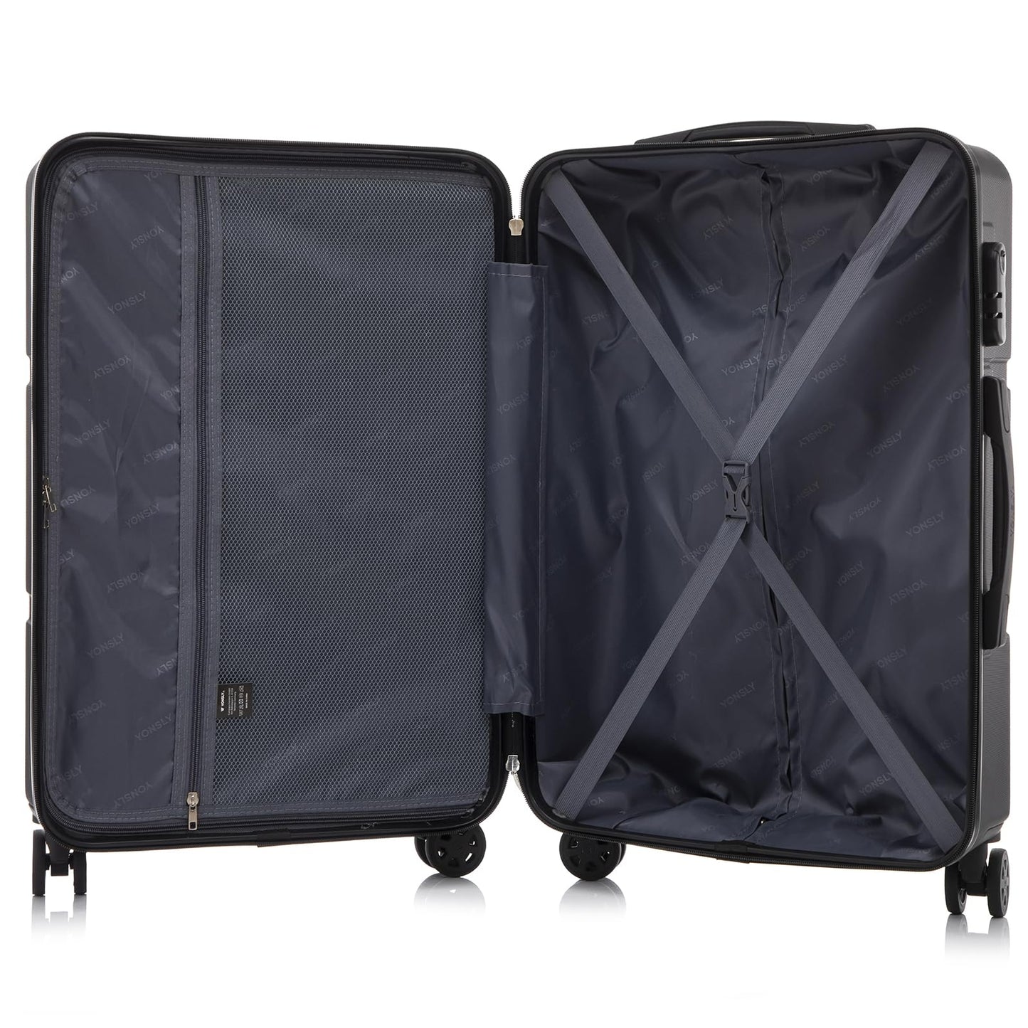 YONSLY® Trolley Suitcase, Carry-On Luggage with 4 360° Spinner Wheels, Hardshell Suitcase, Combination Lock, Soft Rubber Handle (Set of 2, L&XL)