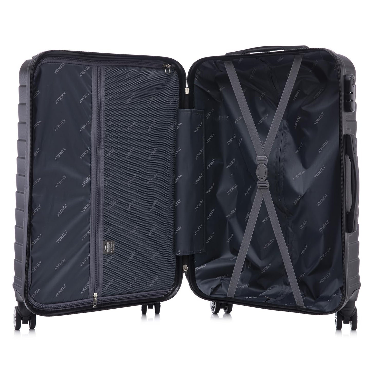 YONSLY® Reisekoffer Trolley Rollkoffer Handgepäck Travel Set, Kofferset, Gepäckset, Koffer Suitcase Hartschalenreisekoffer mit 4 Rollen 360°, Zahlenschloss, Weicher Gummigriff (3er Set,M,L&XL,Schwarz)