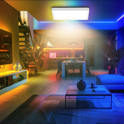 LQWELL® LED-Deckenleuchte mit RGB-Farbwechsellicht, flache quadratische Form