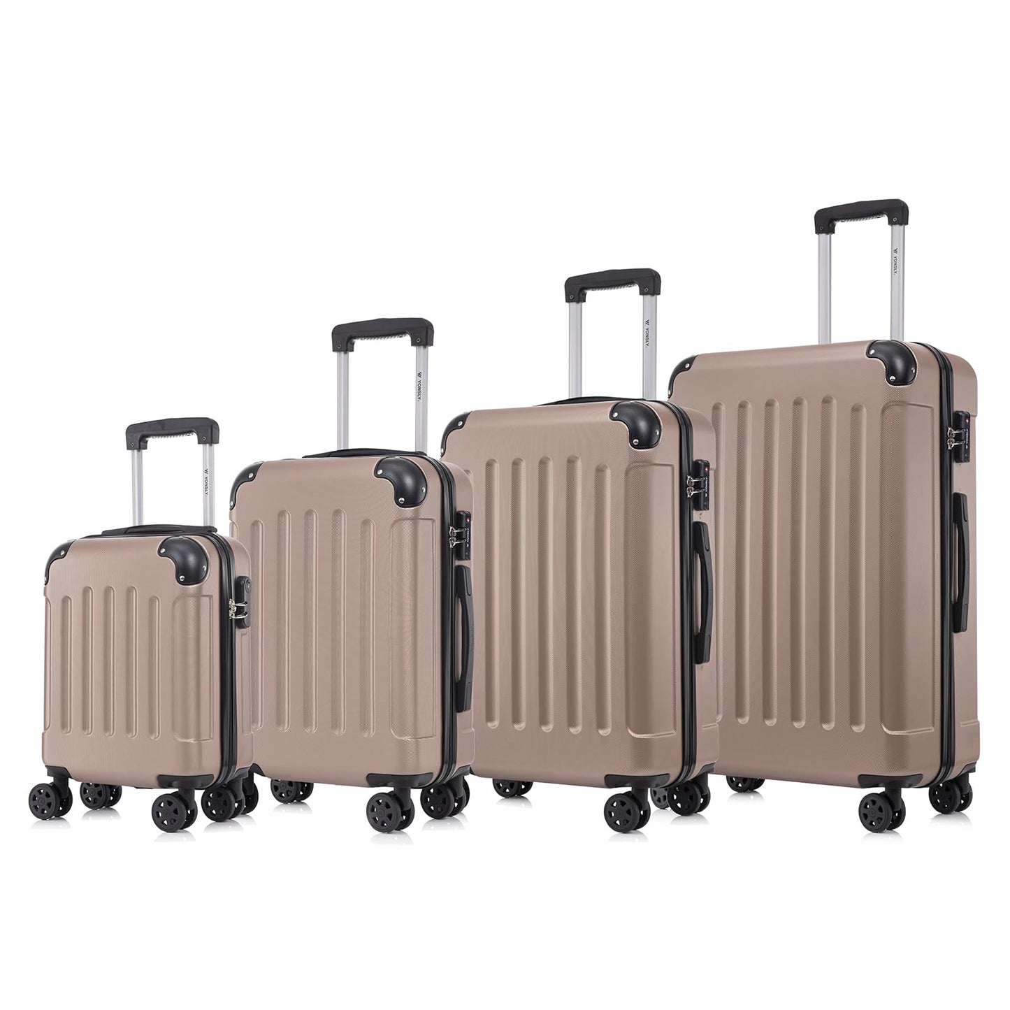 YONSLY® Premium Luggage, TSA Lock YKK Zipper Hardside Suitcase Trolley Cabin Luggage Roller Suitcase Carry-On 4 Wheels (S-M-L-XL-Set)