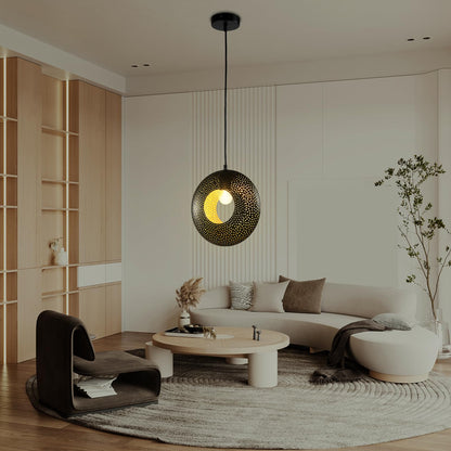 LQWELL® LED Pendant Lamp Black Round, E27 Hanging Lamp Retro Chandelier Pendant Vertigo Lamp Height Adjustable for Dining Room Cafes Studio Bar Counter Bedroom Shopping Mall Decor