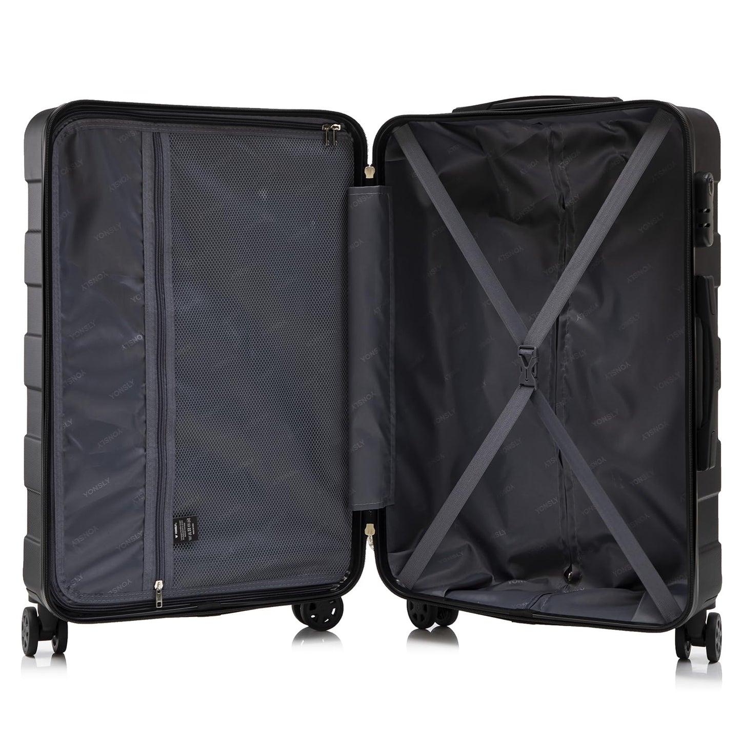 YONSLY® Trolley Suitcase Set, Carry-on Spinner Luggage, Hardshell Suitcase with 4 360° Spinner Wheels, Combination Lock, Soft Rubber Handle (Set of 2, L&XL)