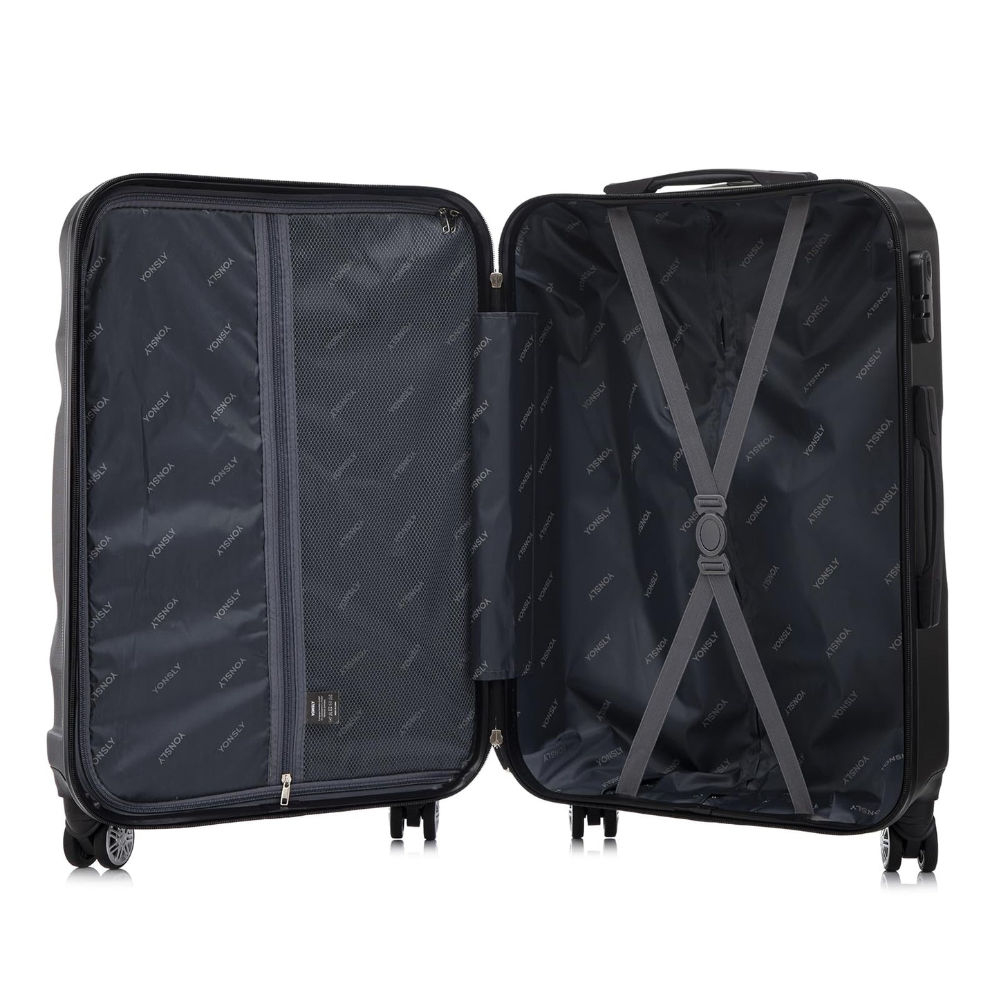 YONSLY® Trolley Reisekoffer Set, Rollkoffer Handgepäck, Kofferset, Gepäckset, Koffer Suitcase, Hartschalenreisekoffer mit 4 Rollen 360°, Zahlenschloss, Weicher Gummigriff (3er Set, M,L&XL, Schwarz)