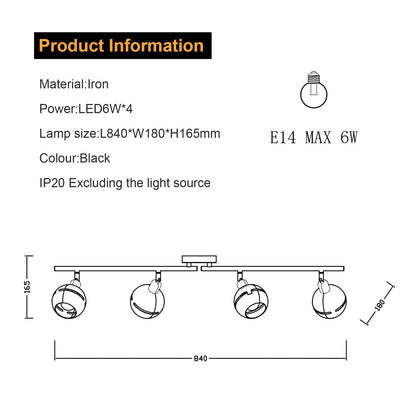 LQWELL® LED Ceiling Light Spotlight, Black Ceiling Spotlights E27 Ceiling Lamp Rotatable Wall Lamp Kitchen Light 2 3 4 Flames for Bedroom Living Room Dining Room Bar Shop Studio
