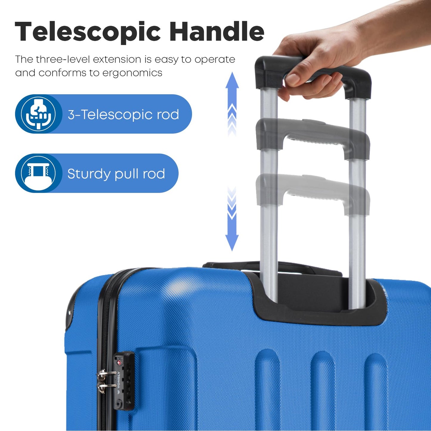 YONSLY® Premium Suitcase, TSA Lock, YKK Zipper Hardshell Luggage Trolley Cabin Suitcase Rolling Suitcase Hand Luggage 4 Wheels