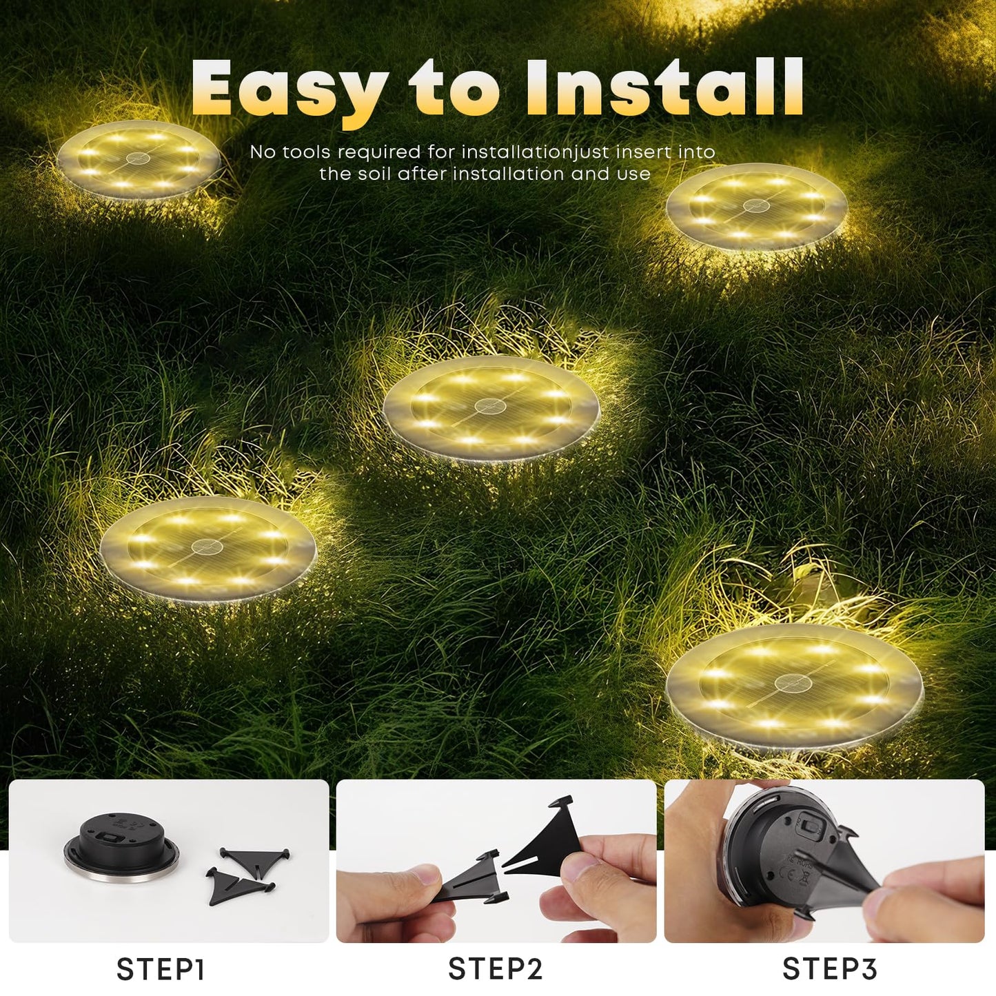 LQWELL® Solar Ground Lights, 8 Pack 8 LED Solar Lights for Outdoor Garden, Solar Garden Pathway Lights, IP65 Waterproof Warm White for Grass Paths Walkways Driveways Gardens