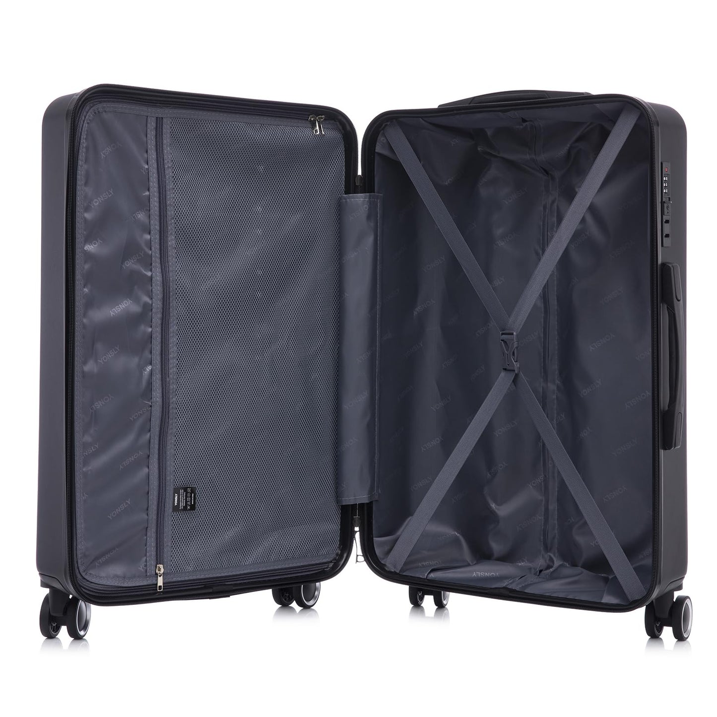 YONSLY® Trolley Luggage Set, Suitcase, Spinner Carry-on Luggage Set, Luggage Set with 4 360° Wheels, Hard-shell Luggage, Combination Lock, Soft Rubber Handle (3-Piece Set, M, L & XL)