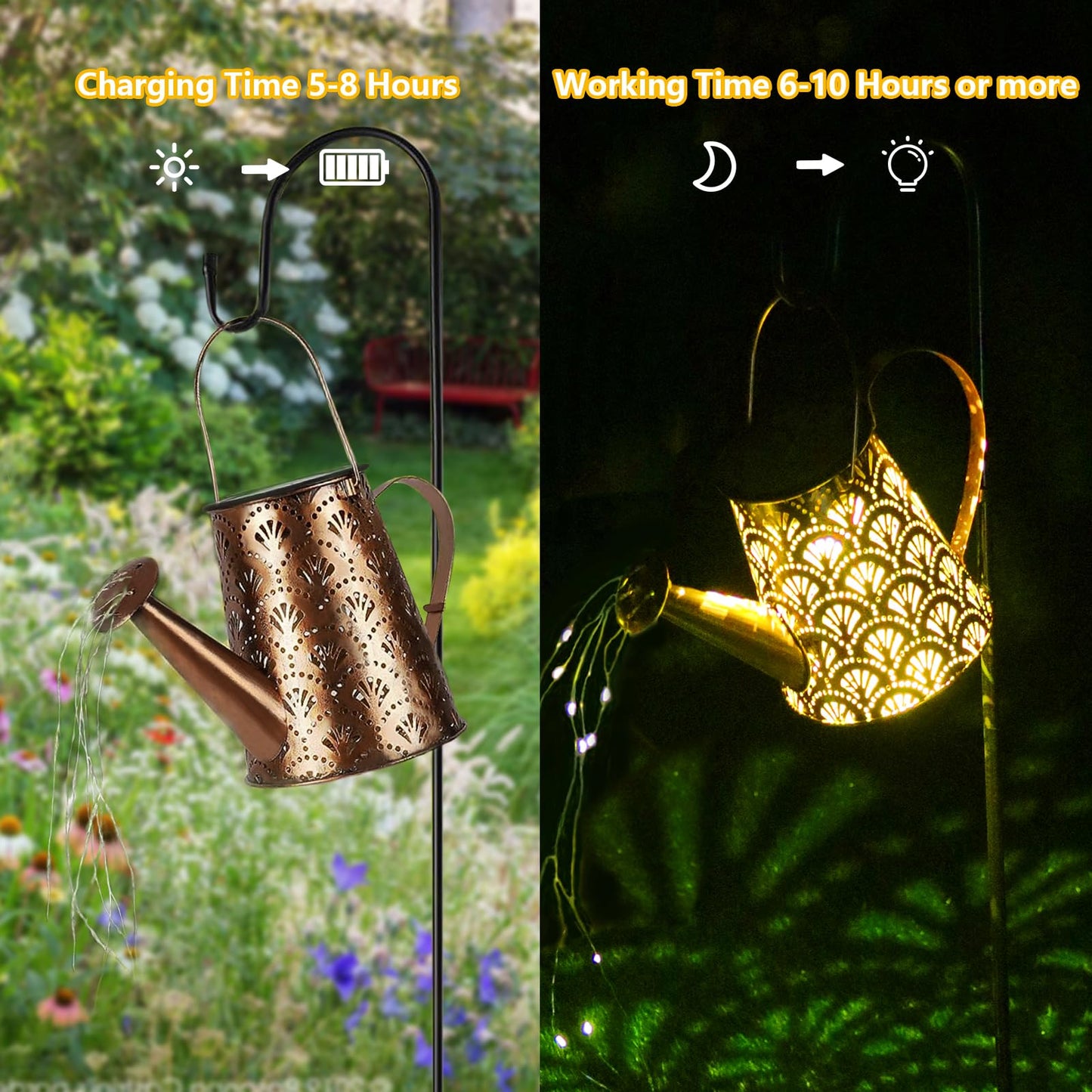LQWELL® 2 Stück Solar Gießkanne mit Wasserfall Lichterkette Lampe für Garten Außen, Jahrgang Solar Lanterne Garten Lampe für Hof, Path Rasen, Wege, Terrasse, Yard Deko