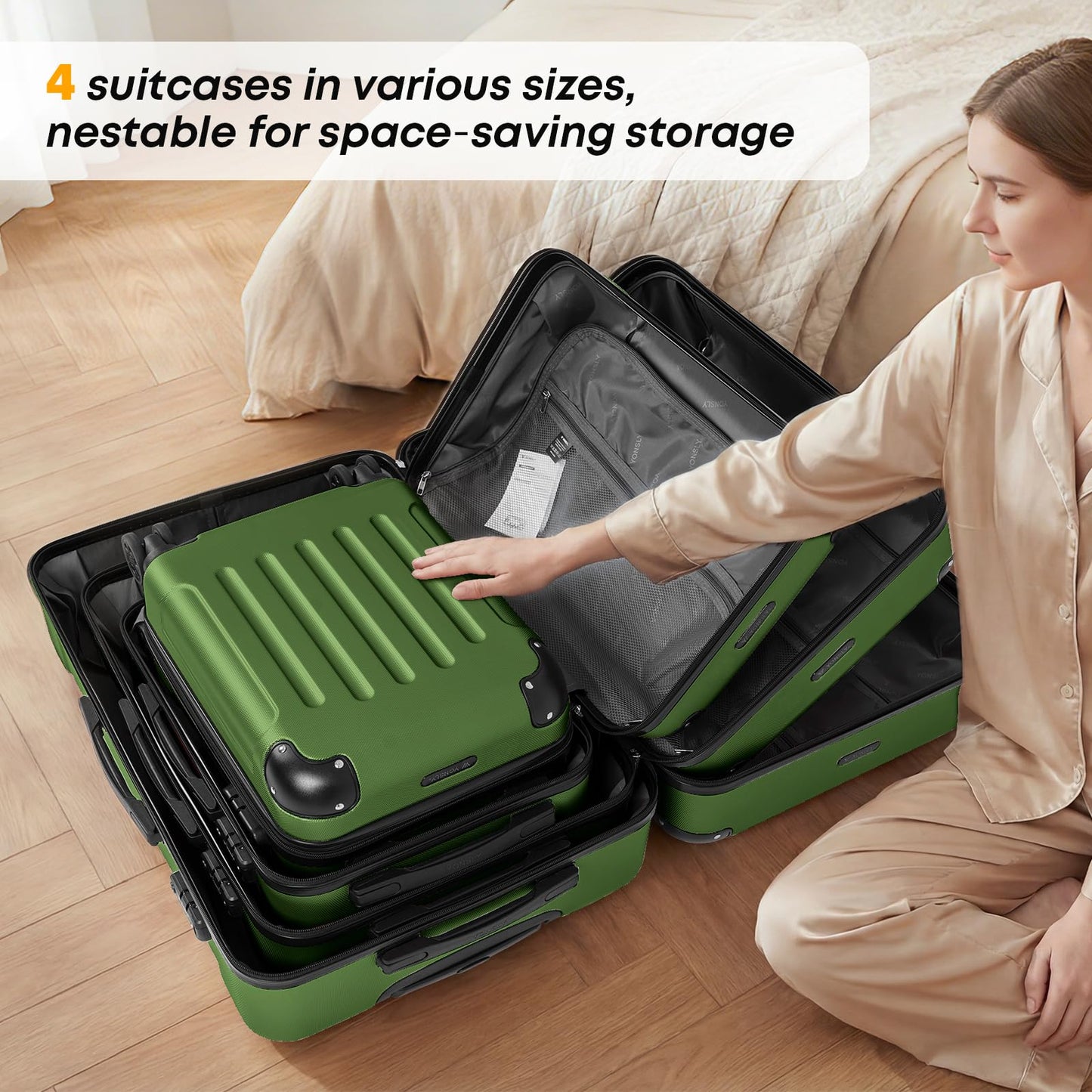 YONSLY® Premium Travel Suitcase TSA Lock, YKK Zipper Hardshell Suitcase Trolley Cabin Suitcase Rolling Suitcase Hand Luggage 4 Wheels